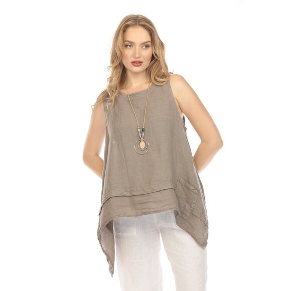 Taupe Asymmetrical sleeveless A Line Top - Picture 7 of 10